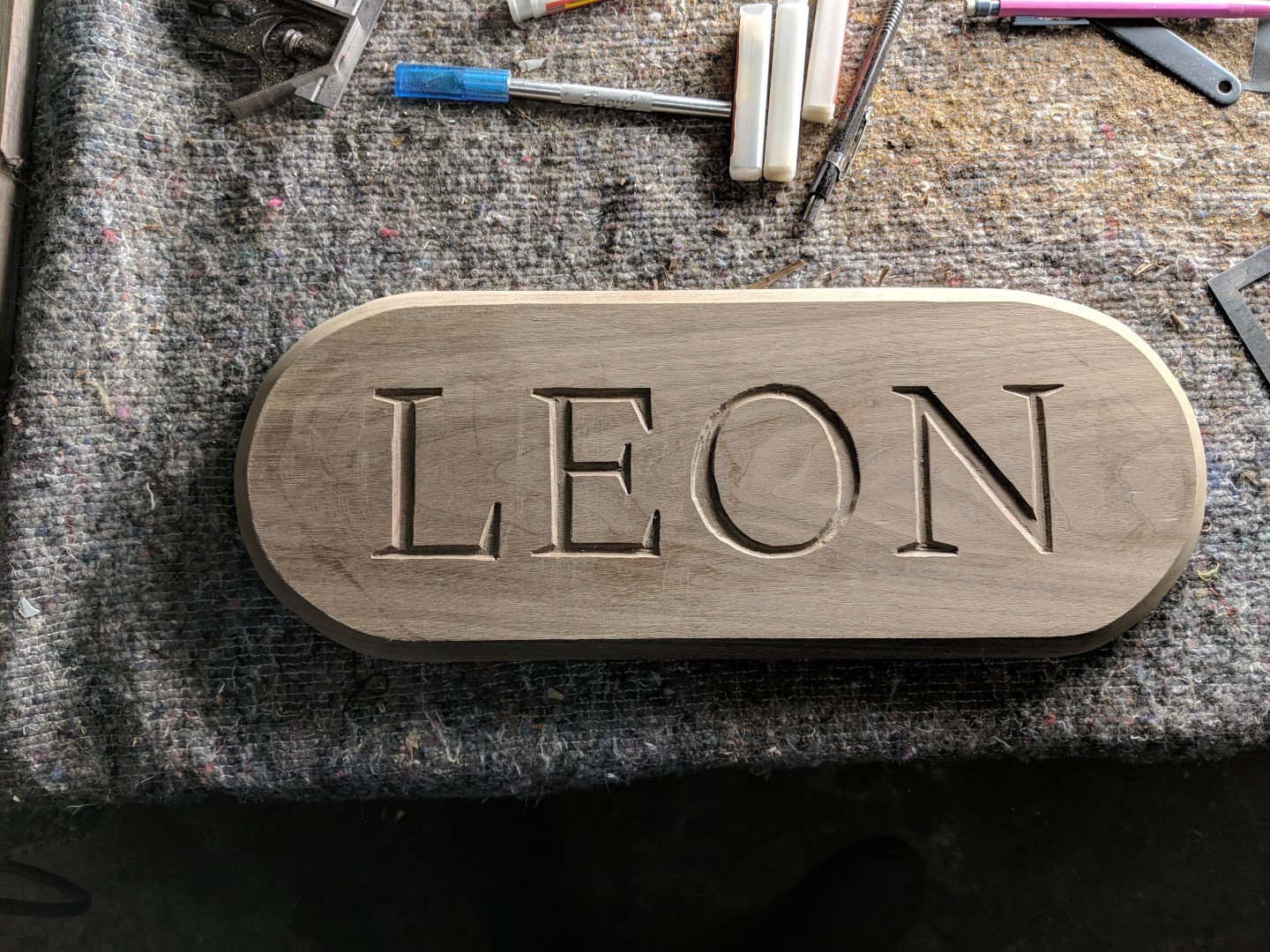 Walnut boat name plaque Fantpmas